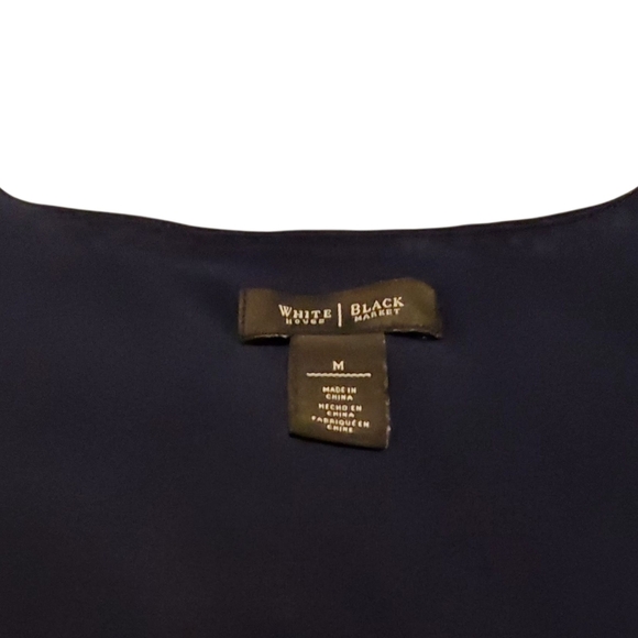 White House Black Market Navy Blue Sleeveless Blouse With Sheer Overlay Size M - Picture 3 of 7
